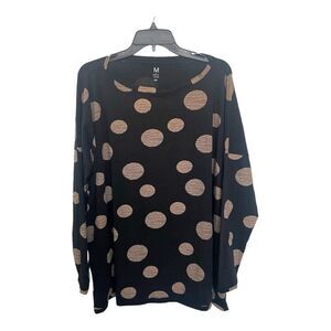 Matthildur MxM L/XL Cotton Top NEW Polka Dot Black Tan Long Sleeve Lagenlook